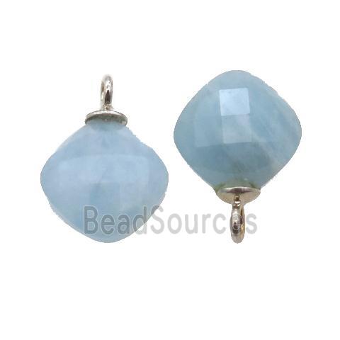 blue Aquamarine pendant, faceted square