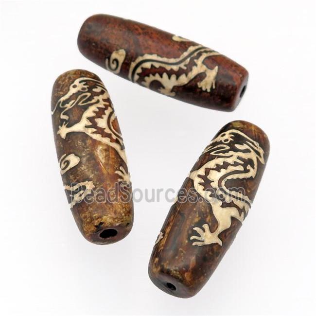 tibetan DZi Agate barrel beads, dragon