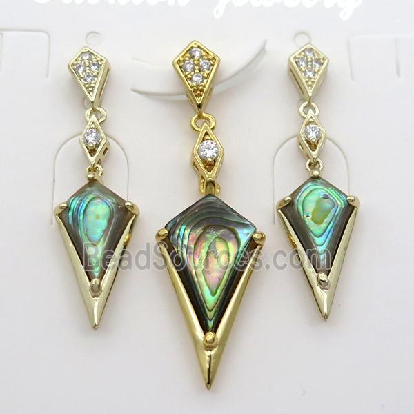 copper Stud Earrings and pendant pave zircon with Abalone shell, gold plated