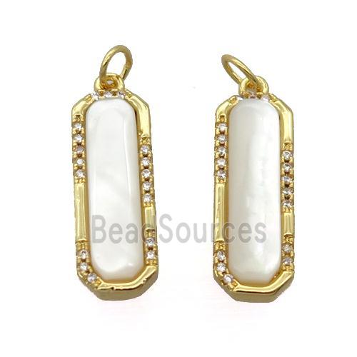 copper pendant pave zircon with white pearlized shell, gold plated