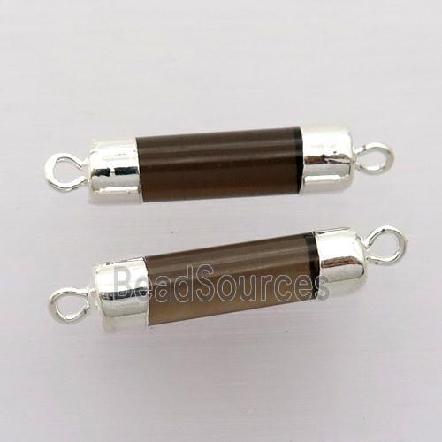 Smoky Quartz column connector, silver plated