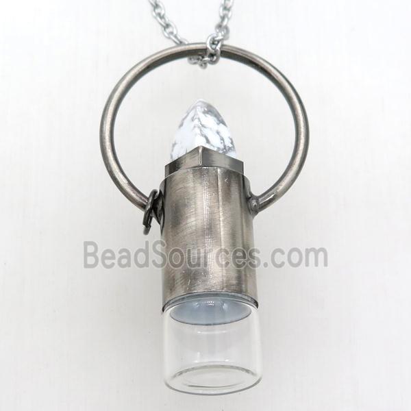 copper perfume bottle Necklace with white howlite, gunmetal