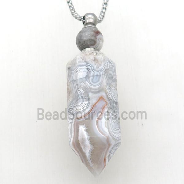 Mexican Crazy Agate Perfume Bottle Necklace, gray