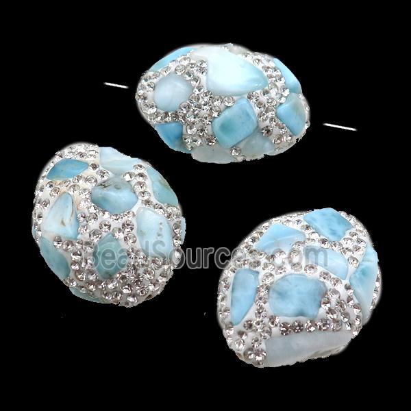 Clay oval Beads paved rhinestone with Larimar