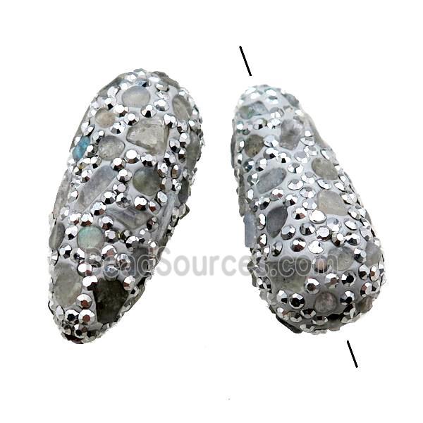 Clay teardrop Beads paved rhinestone with Labradorite