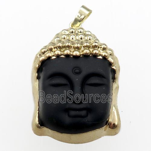 black Jadeite Glass buddha pendant, gold plated