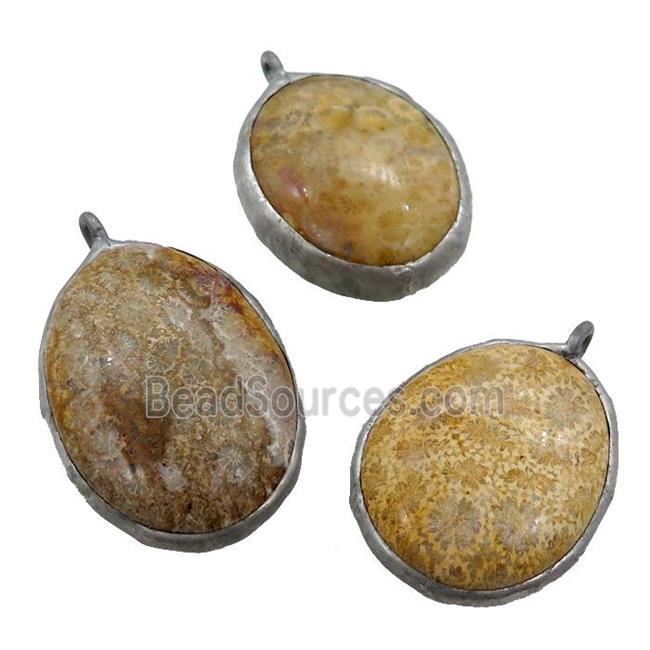 Coral Fossil pendant, mixed shape, mix color, platinum plated