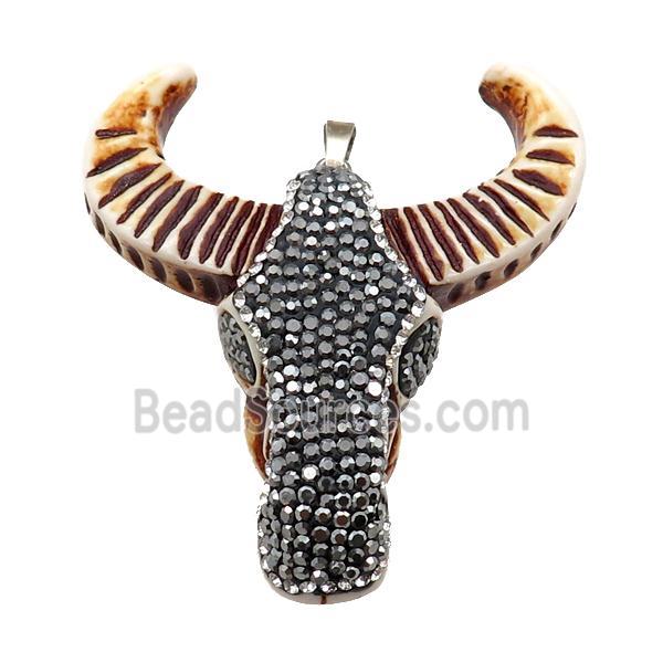 Resin bullhead paved rhinestone