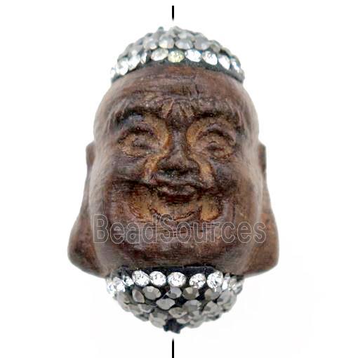 Sandalwood buddha beads pave rhinestone