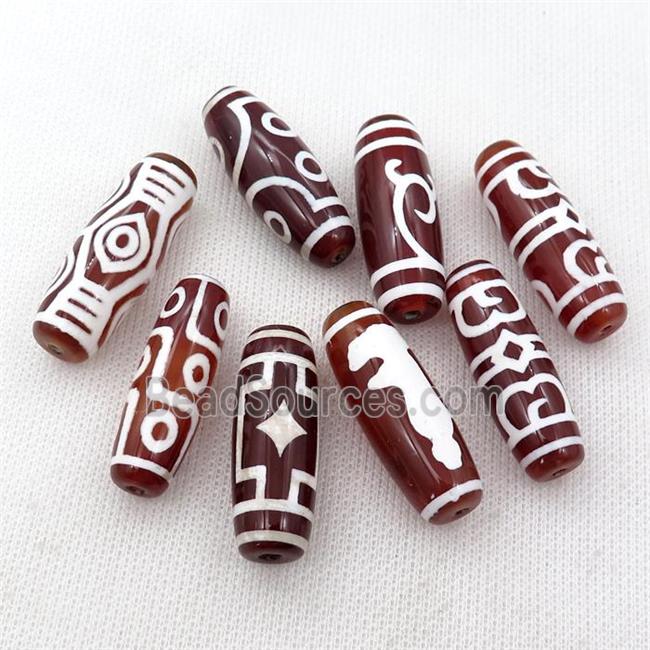 red Dzi Agate barrel beads, mixed