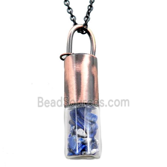 copper perfume bottle Necklace with lapis, antique red