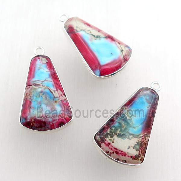 multicolor Imperial Jasper teardrop pendant, silver plated