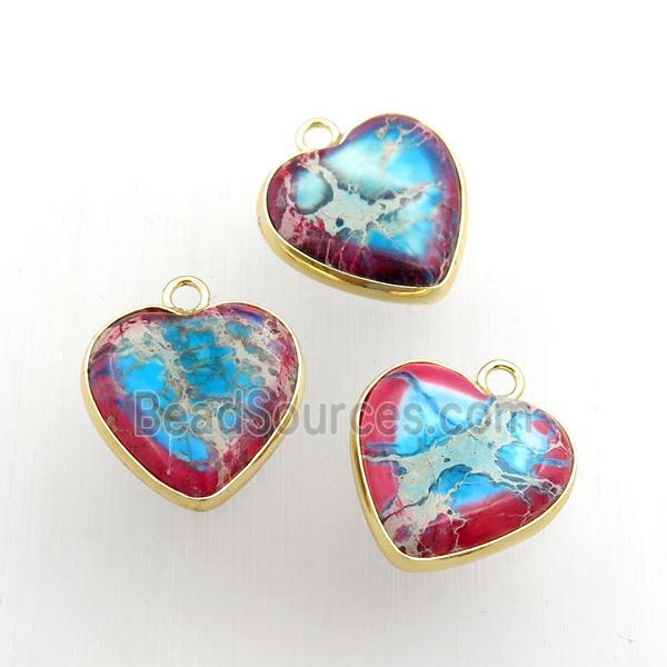 multicolor Imperial Jasper heart pendant, dye, gold plated