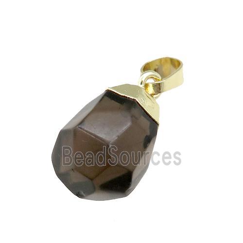 Smoky Quartz pendant, faceted teardrop