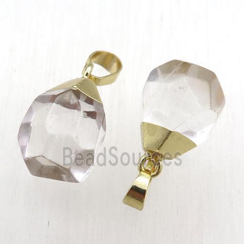Clear Quartz pendant, faceted teardrop