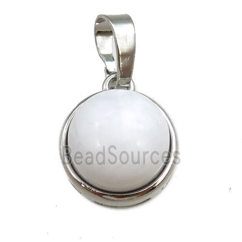 white porcelain pendant, circle, platinum plated