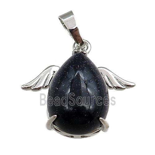 blue sandstone angel pendant, platinum plated