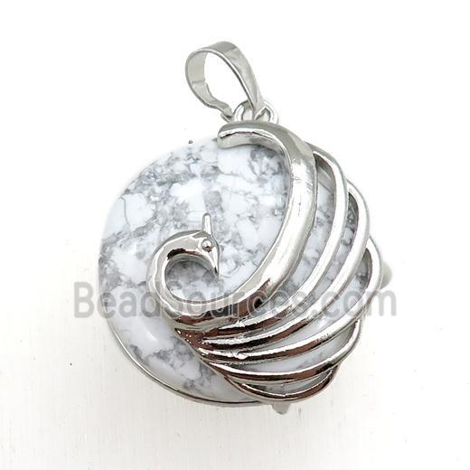 white howlite turquoise circle pendant with phoenix