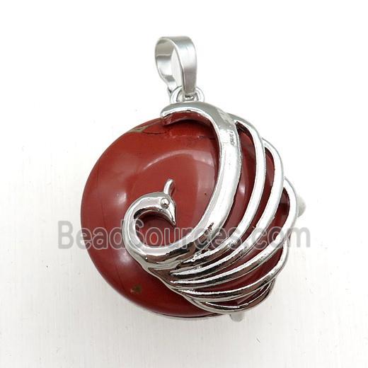 red jasper circle pendant with phoenix