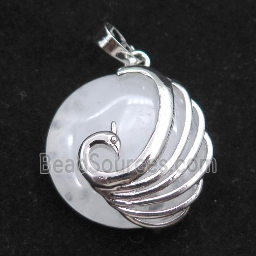 clear quartz circle pendant with phoenix