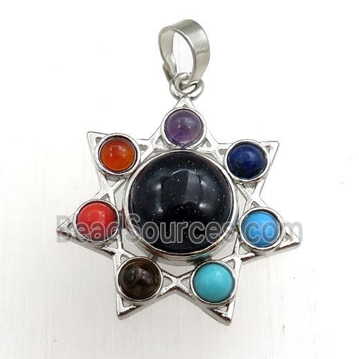 blue sandstone chakra pendant, platinum plated