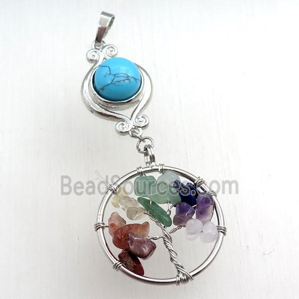 blue synthetic turquoise chakra pendant with tree of life