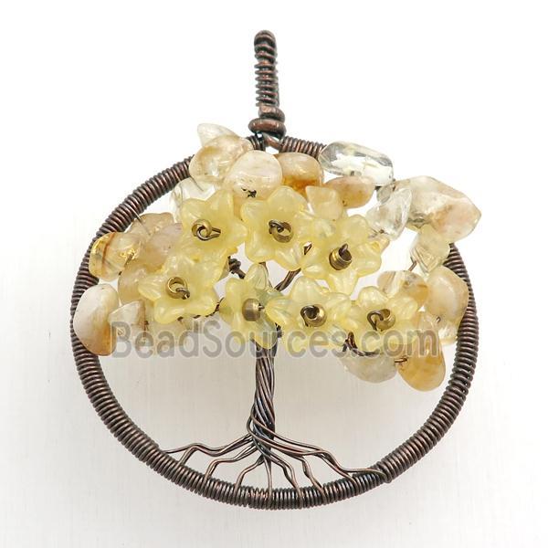 citrine pendant, tree of life, wire wrapped