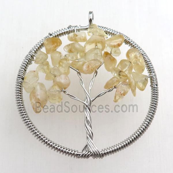 citrine pendant, tree of life, wire wrapped