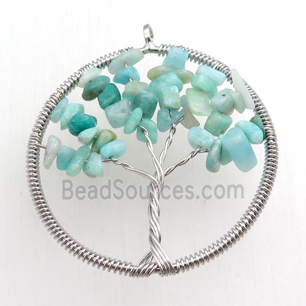 green amazonite pendant, tree of life, wire wrapped