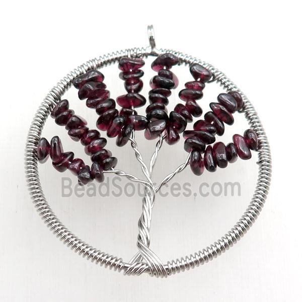 garnet pendant, tree of life, wire wrapped