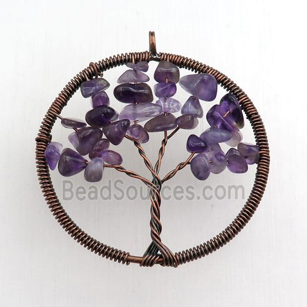 amethyst pendant, tree of life, wire wrapped