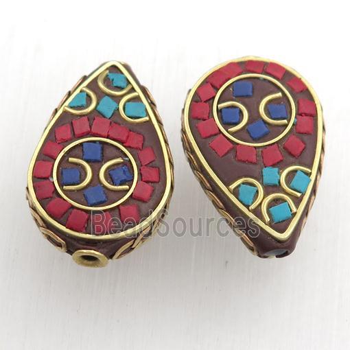 tibetan style beads, brass, teardrop