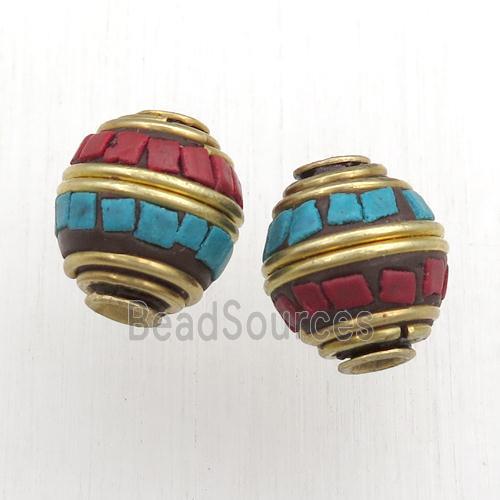 tibetan style beads, brass, barrel