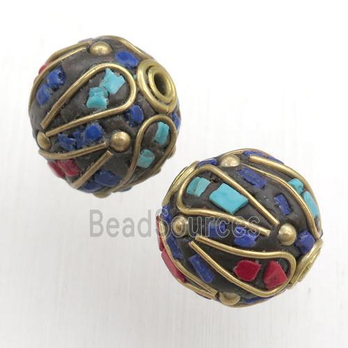 tibetan style beads, brass, round