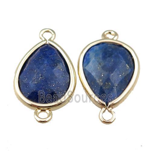 blue Lapis Lazuli connector, faceted teardrop, gold plated