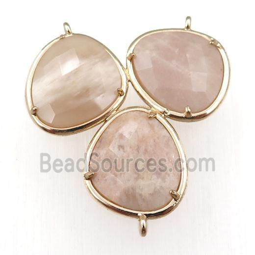 peach MoonStone connector with 3loops, gold plated