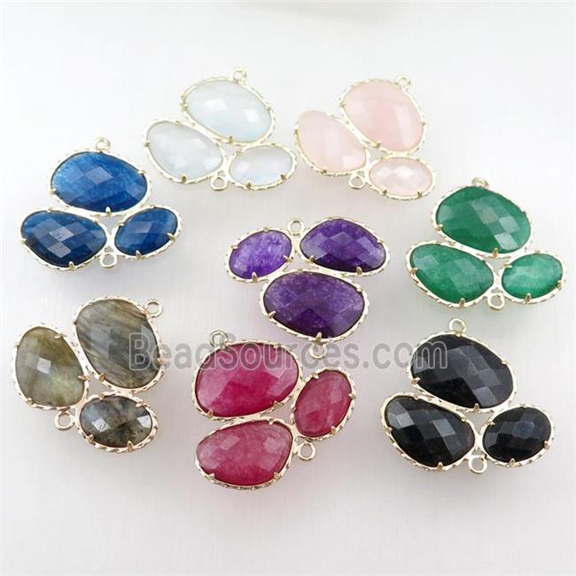 mixed Gemstone connector, triangle, gold plated