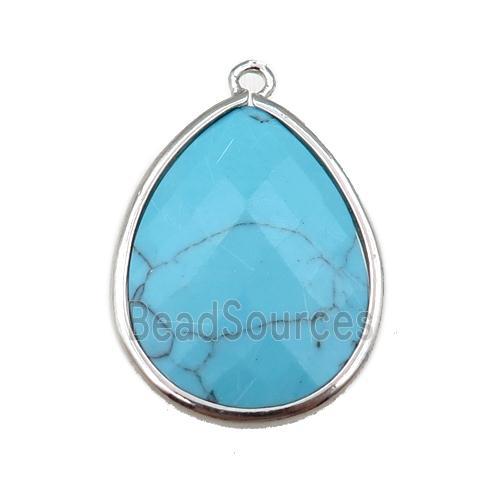 blue Turquoise pendant, faceted teardrop