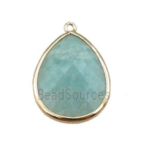 green Amazonite pendant, faceted teardrop
