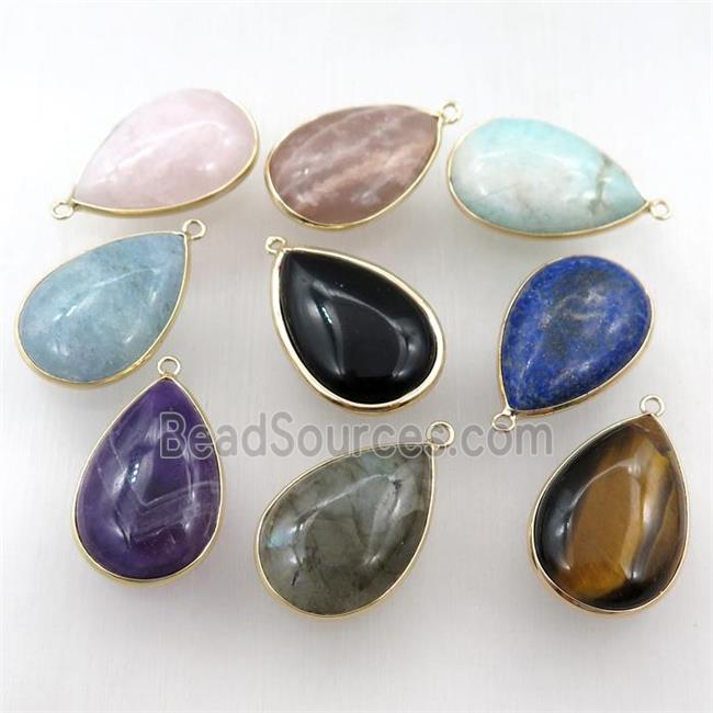 mix gemstone teardrop pendant, smooth, gold plated