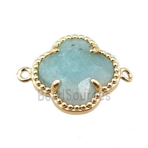 green Quartz connector, faceted clover, gold plated