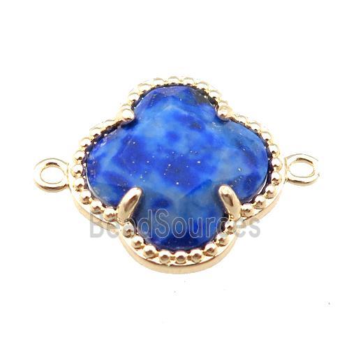 blue lapis connector, faceted clover, gold plated