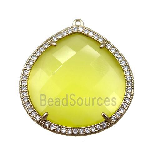 yellow cats eye stone peandant paved rhonestone, faceted teardrop