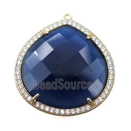 deepblue cats eye stone peandant paved rhonestone, faceted teardrop