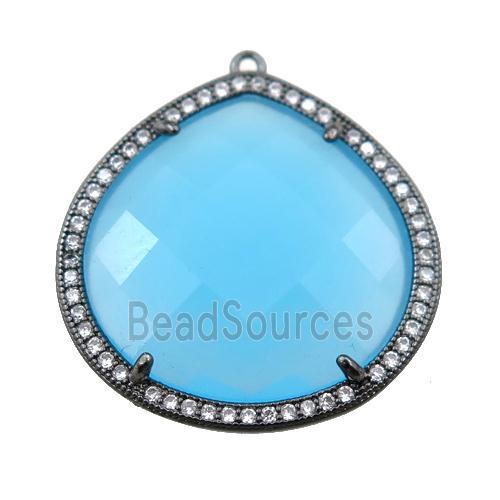 blue cats eye stone peandant paved rhonestone, faceted teardrop