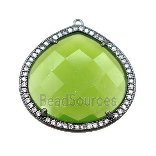 olive cats eye stone peandant paved rhonestone, faceted teardrop