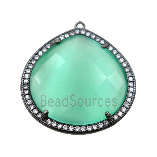 green cats eye stone peandant paved rhonestone, faceted teardrop