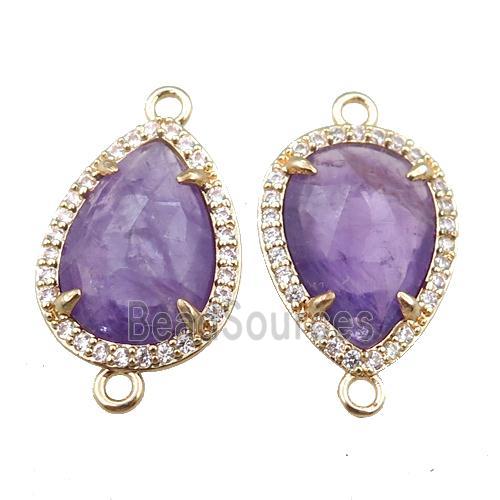 Amethyst connector pave rhinestone, faceted teardrop