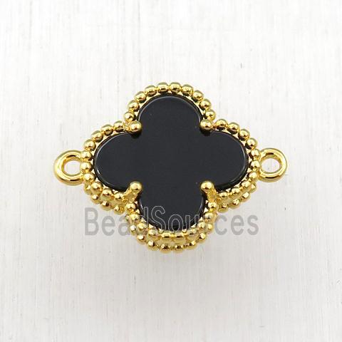 black Pearlized Shell clover connector, gold plated