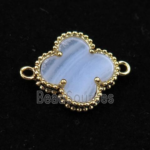 Blue Lace Agate clover connector, gold plated